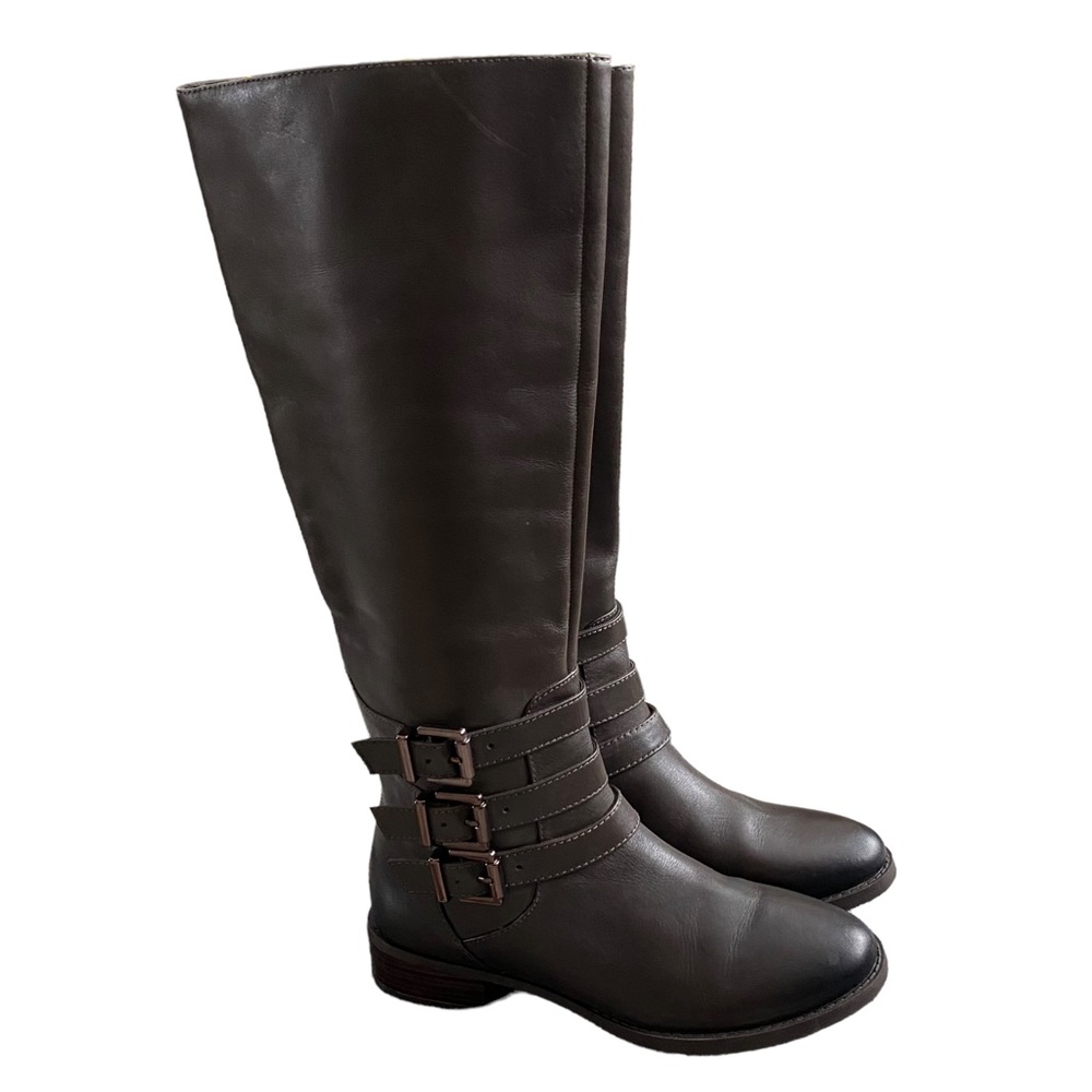 INC Tri-Buckle Leather Boots, 7 Wide Calf